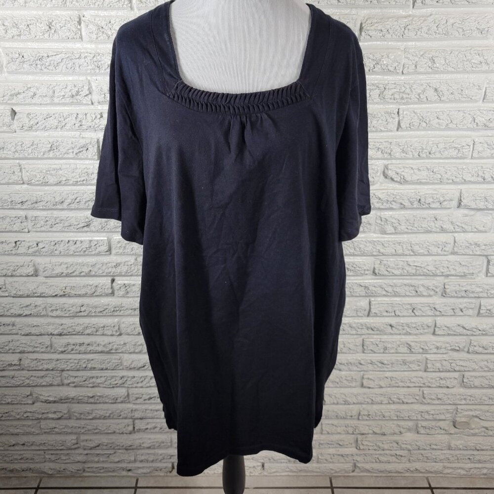 Liz & Me 2X Plus Size Black Blouse 100% Cotton Pintuck Square Neck BLA72E